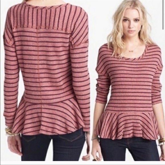 We The Free Tops - We the free peplum auntie em pink striped thermal long sleeve top
